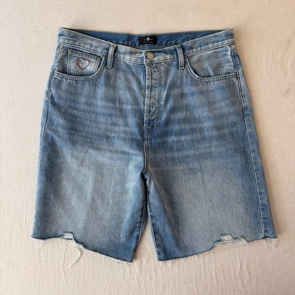 7 For All Mankind Easy James Denim Jorts 32 Y2K Heart Bermuda Shorts